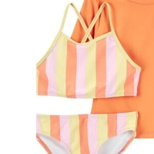 Carter's Pink Cream And Yellow Striped Bikini Set Size 8